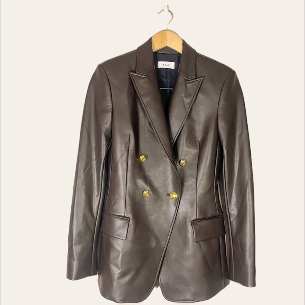 A.L.C. | NWOT! RARE Sedgwick Vegan Brown Leather Double Breasted Blazer